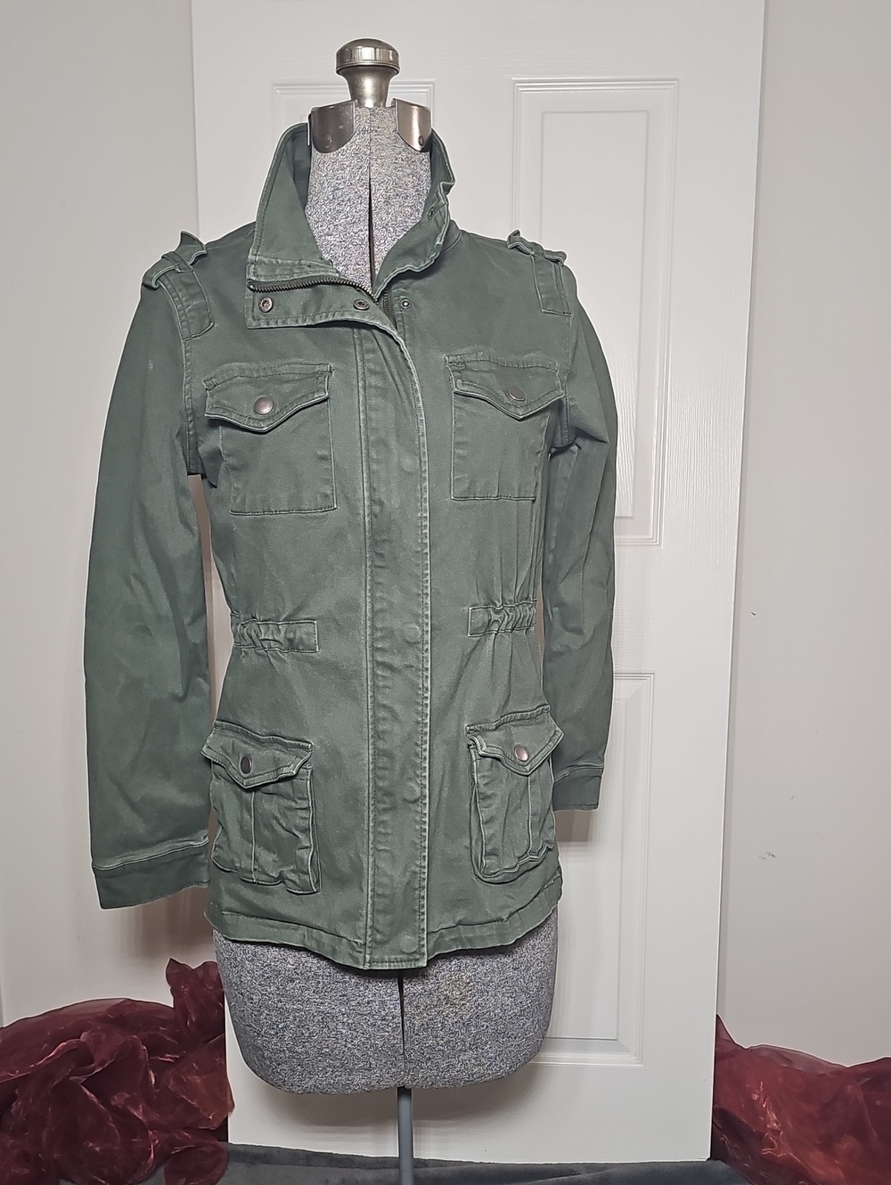 Market & Spruce Cargo Jacket Stretch Cotton Army Green Cinched Waist Size S